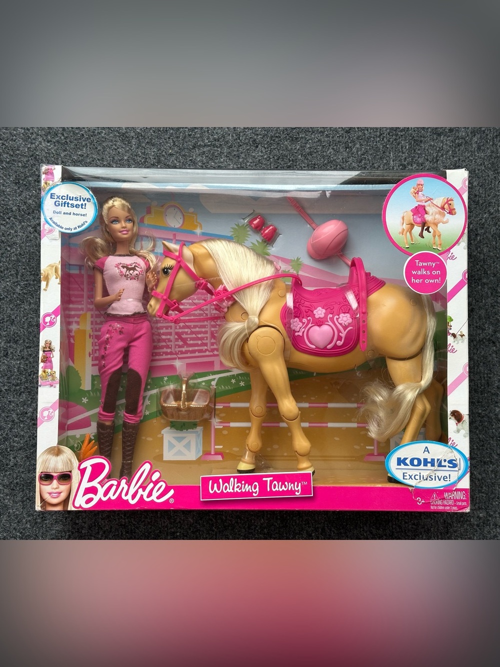 Vintage 2010 Mattel Barbie Walking Tawny Doll & Horse Set